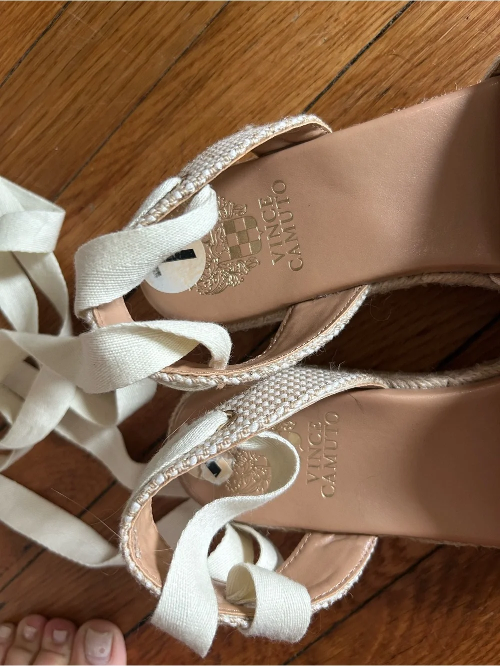 Vince Camuto Cream Espadrille Lace-Up Flats